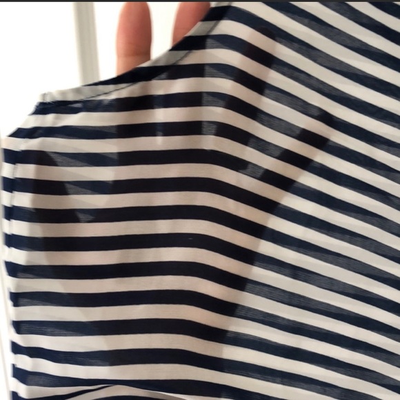 Banana Republic | Medium Striped Blue Button Down Sheer Sleeveless Tank Blouse - Picture 4 of 7